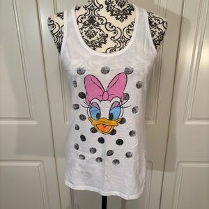 Disney Daisy Duck Graphic Souvenir White Tank Top Women's Large 100% cotton